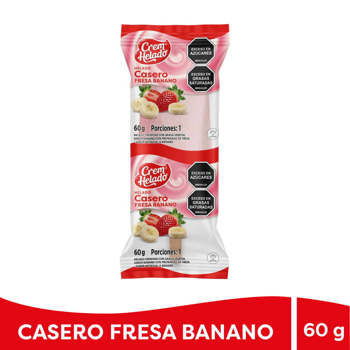 Crem Helado Casero Paleta Fresa Banano Caja x 25 Un x 60 g
