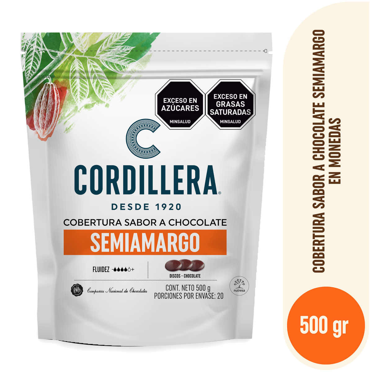 Cordillera Cobertura Sabor a Chocolate Semiamargo Depositados x 500 g