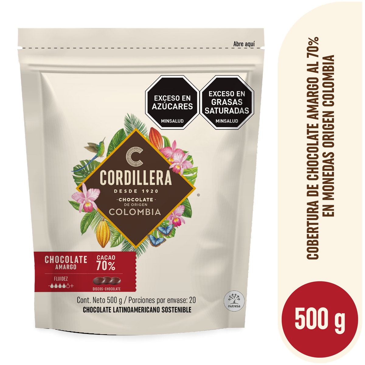 Cordillera Cobertura Amarga 70% Depositados x 500 g