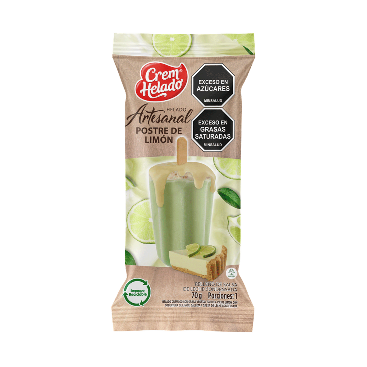 Crem Helado Artesanal Paleta Postre de Limonada Caja x 25 Un x 70 g