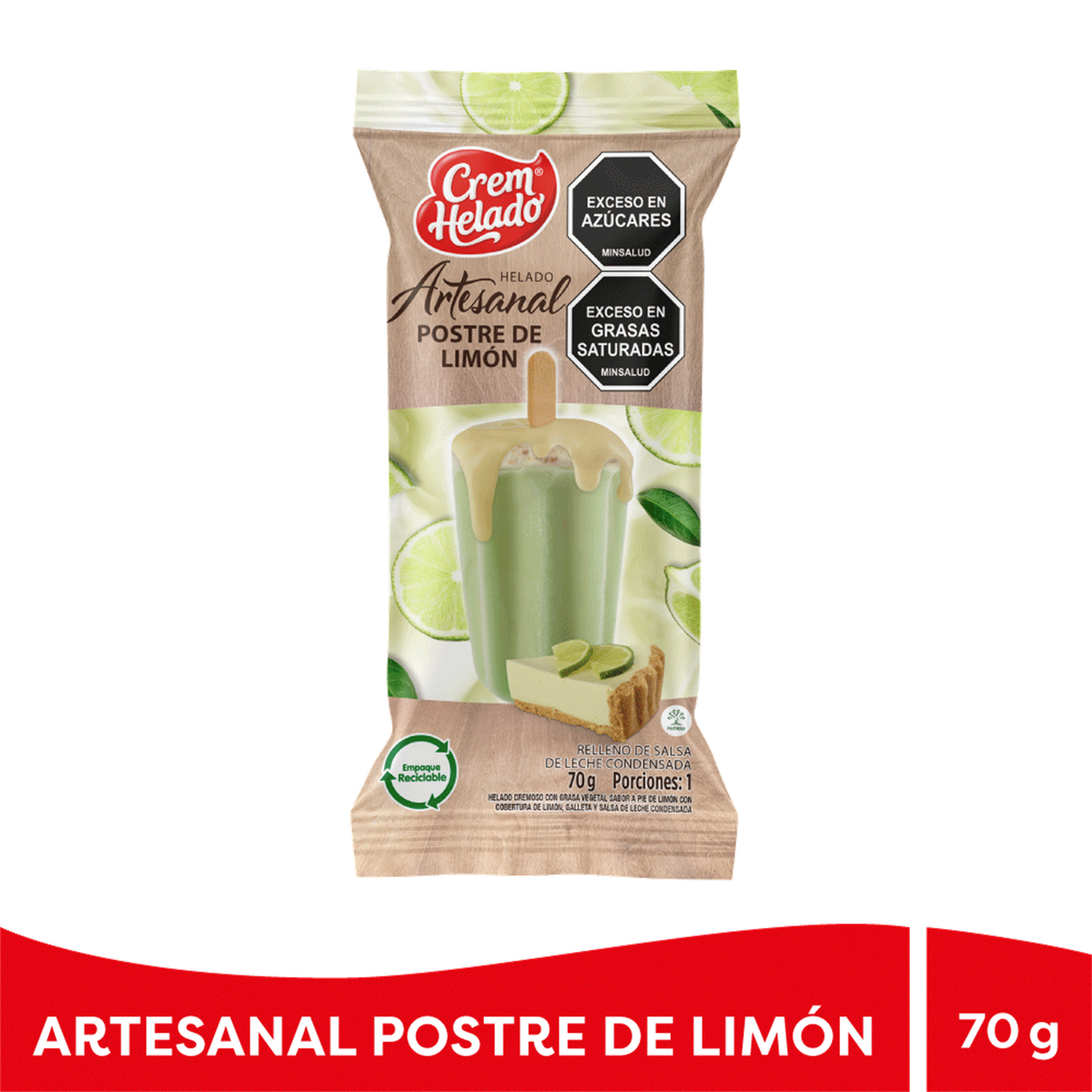 Crem Helado Artesanal Paleta Postre de Limonada Caja x 25 Un x 70 g