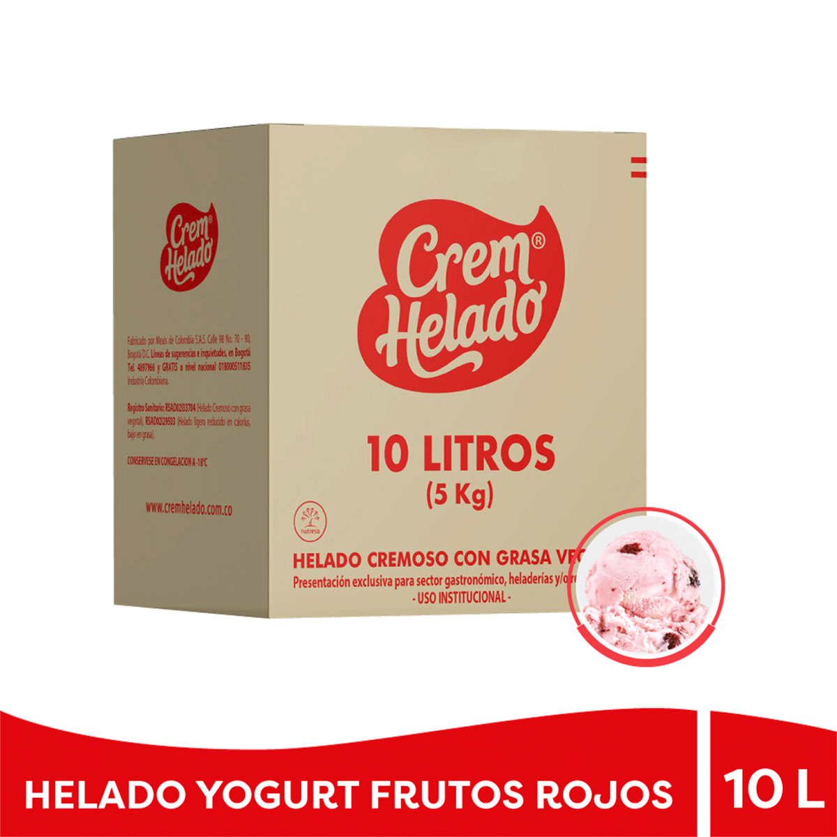 Crem Helado Tradicional Tarro Yogurt Frutos Rojos x 10 L