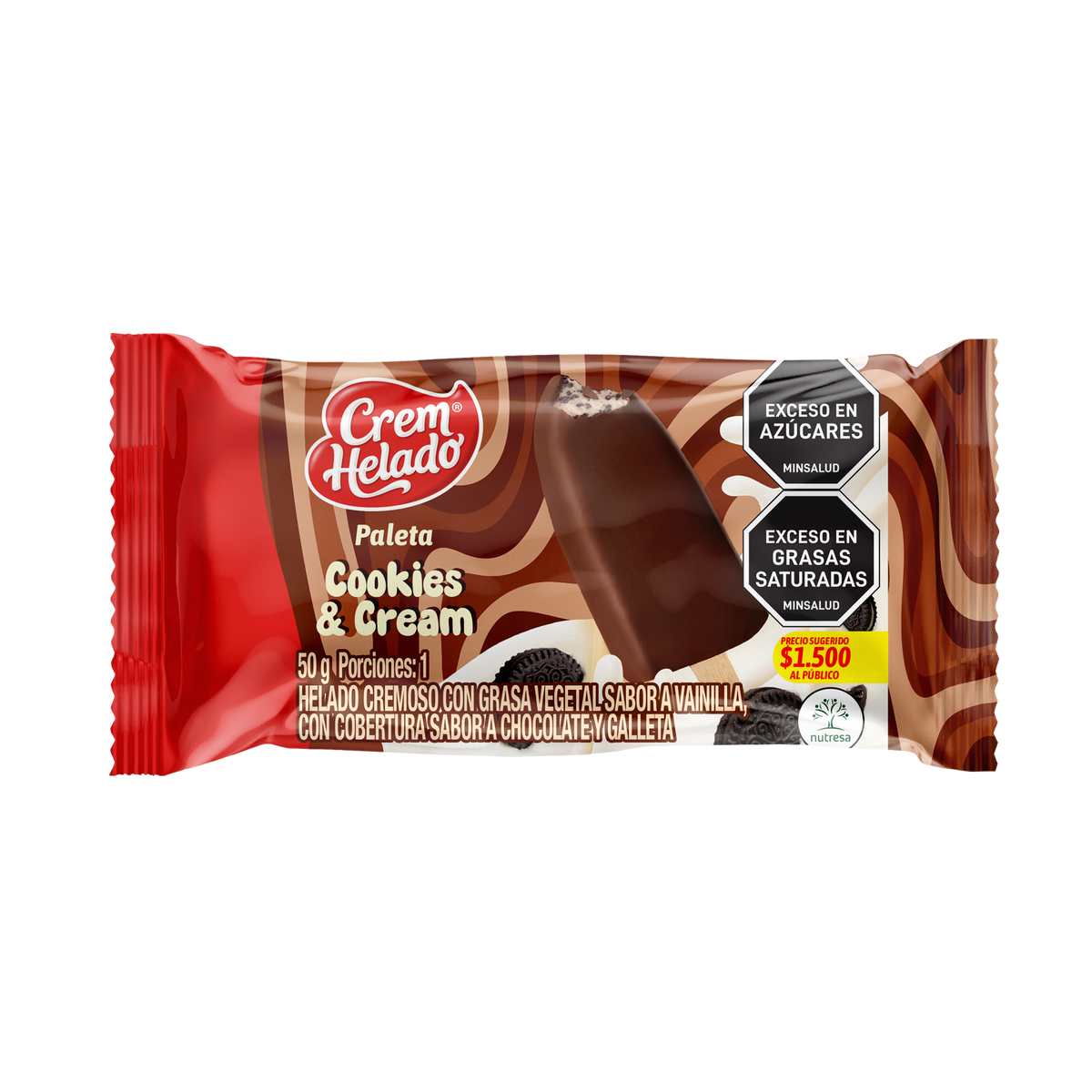 Crem Helado Paleta Galleta Caja x 60 Un x 50 g