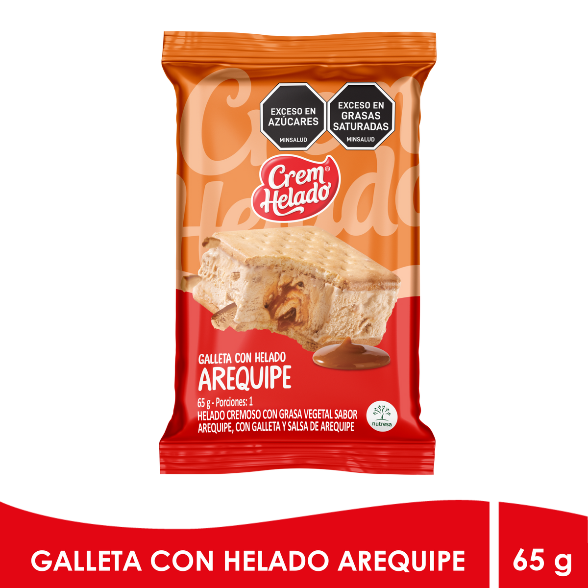 Crem Helado Galleta con Helado Arequipe Caja x 20 Un x65g