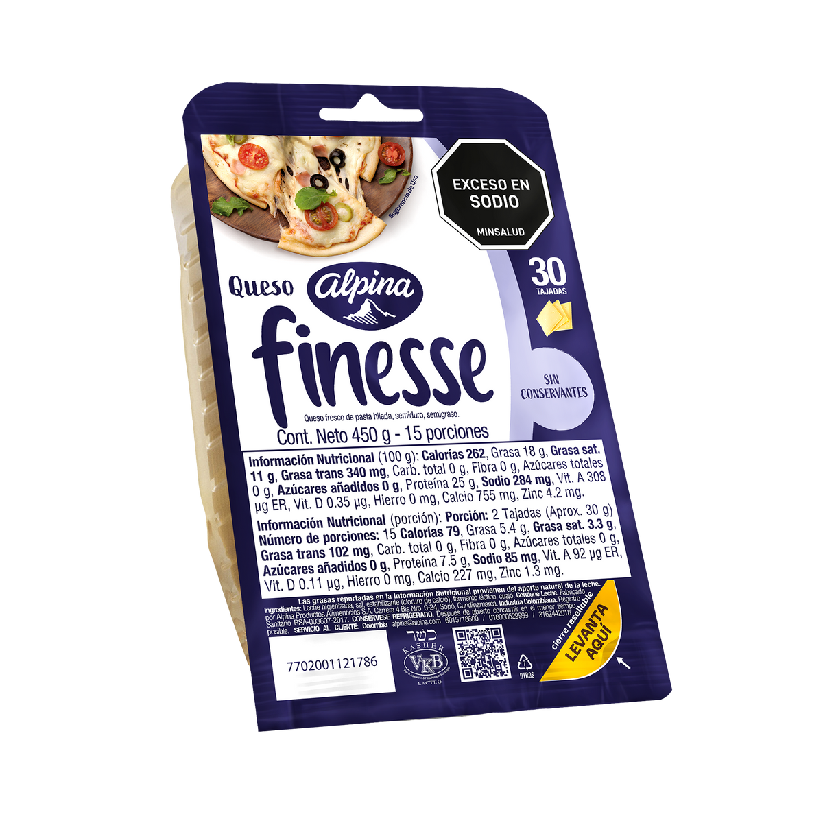 Finesse Queso Alpina 30 Tajadas 450 g