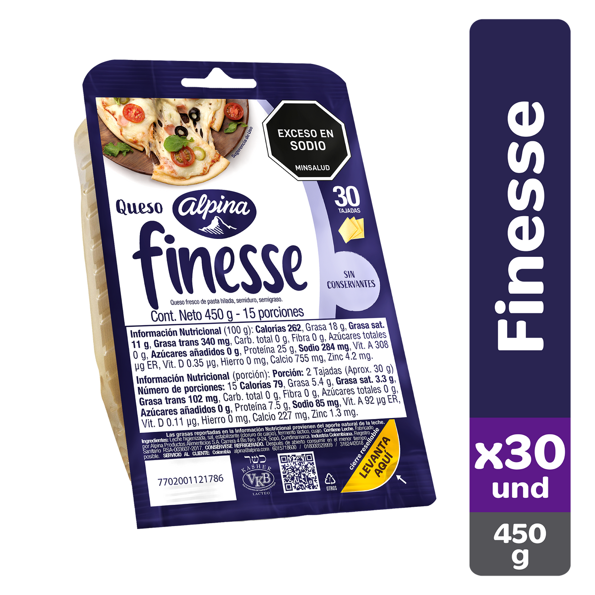 Finesse Queso Alpina 30 Tajadas 450 g