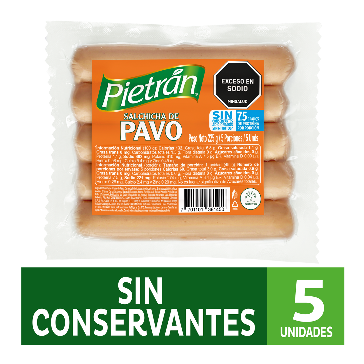 Pietrán Salchicha Pavo x 5 un x 225 g