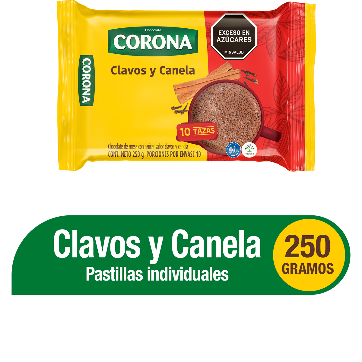 Corona Chocolate Clavos y canela 10 Pastillas x 250 g