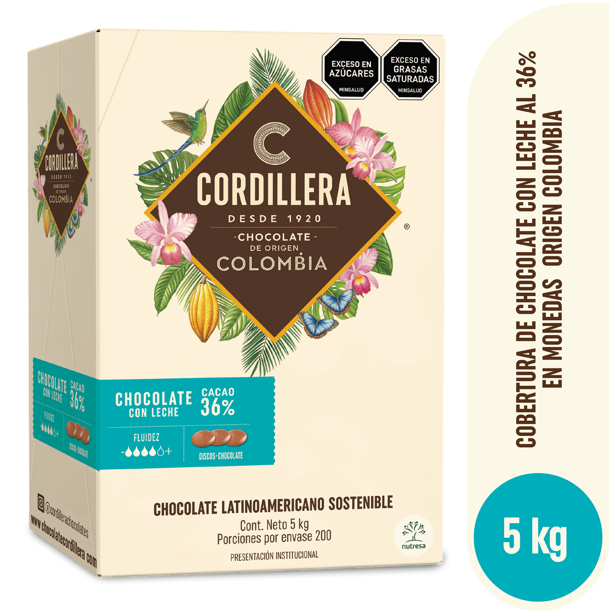 Cordillera Cobertura De Leche 36% Origen Colombia Depositados x 5kg