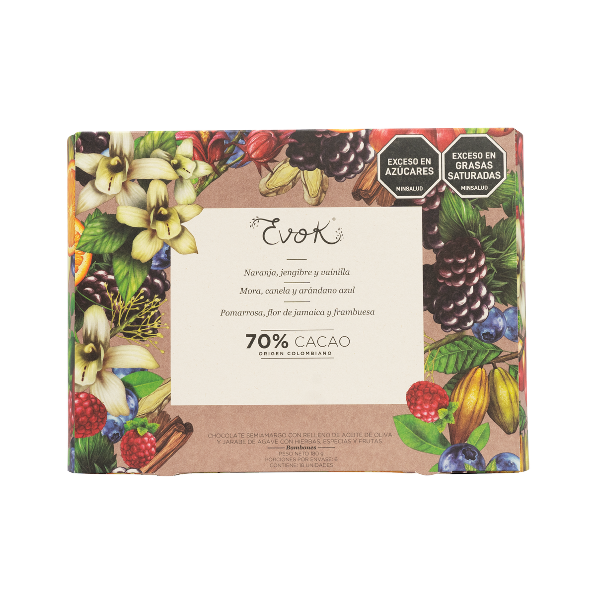 Evok Chocolate 70% Estuche x 18 unx 180 g