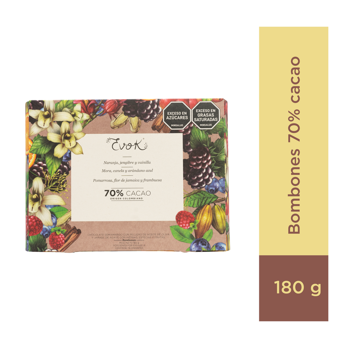 Evok Chocolate 70% Estuche x 18 unx 180 g