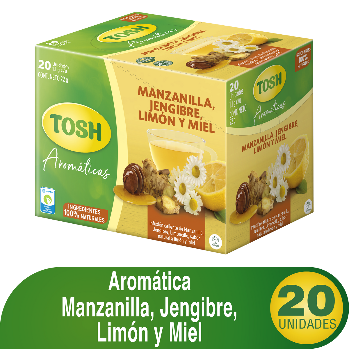 Tosh Aromatica Manzanilla Limonada Jengibre 22 g 20 Sobres