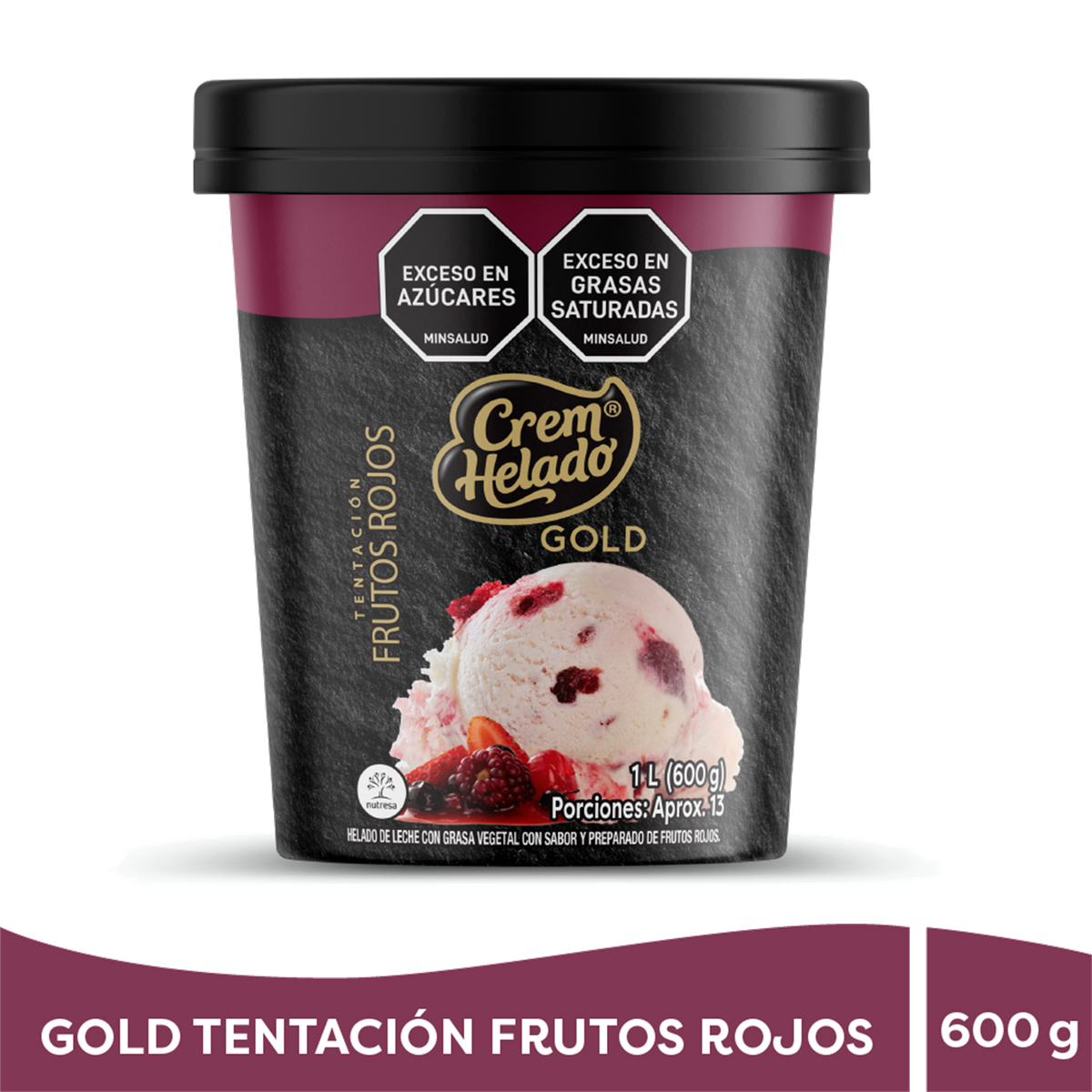 Crem Helado Gold Vaso Litro Tentación Frutos Rojos x 600 g
