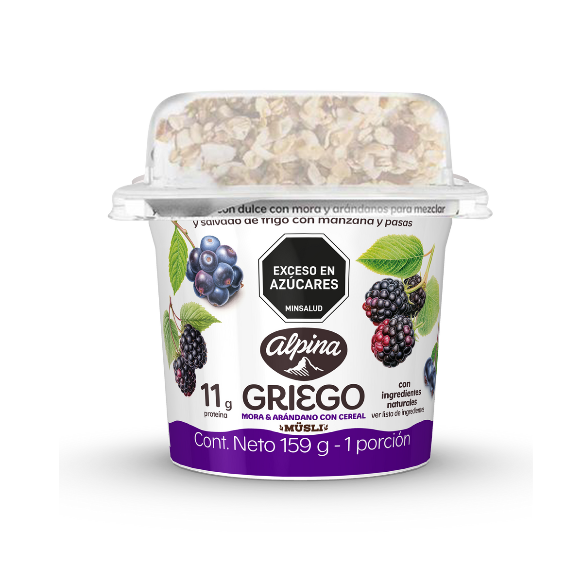 Alpina Yogurt Griego Mora Arándanos Y Cereal 159