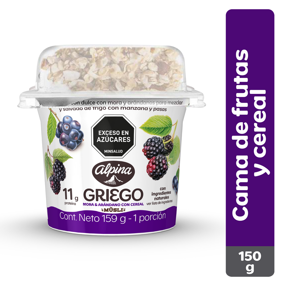 Alpina Yogurt Griego Mora Arándanos Y Cereal 159